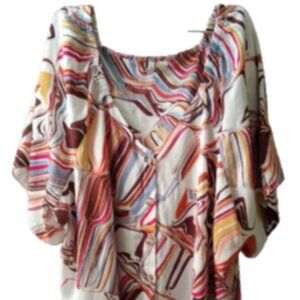 EST. 1946 Womens 22/24W Multi-Color Short Sleeve Button Front Peasant Blouse